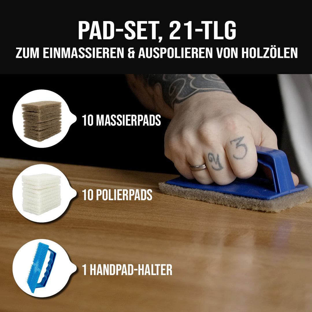 Padset, 21teilig, zum Einmassieren und Auspolieren von Holzölen, Pad-Set  von OLI NATURA