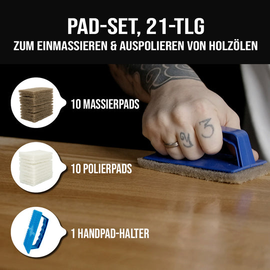 Padset, 21teilig, zum Einmassieren und Auspolieren von Holzölen, Pad-Set  von OLI NATURA