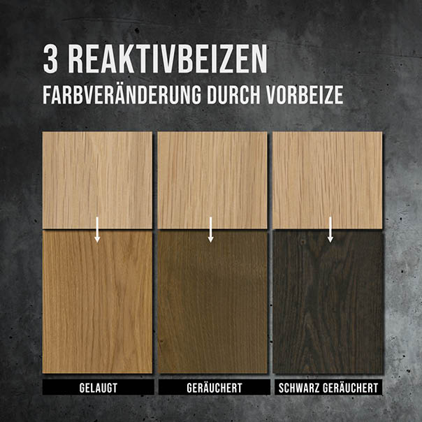 Eiche färben mit Reaktivbeize | Vorher Nachher Vergleich