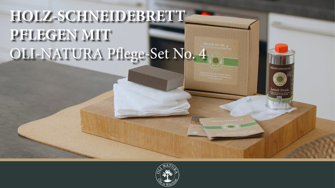 Oli Natura Holzpflege-Set no.4 mit Leinöl-Firnis für Schneidebretter, Brotzeitbrett, Besteck
