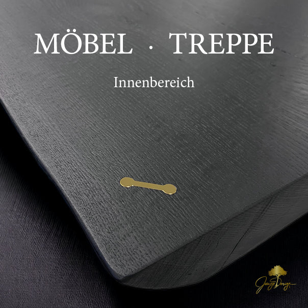 Tiefschwarze Holzoberfläche auf Möbeln und Treppen mit OLI-NATURA Colour-Oil 2C Midnight Black