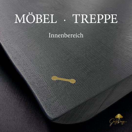 Tiefschwarze Holzoberfläche auf Möbeln und Treppen mit OLI-NATURA Colour-Oil 2C Midnight Black